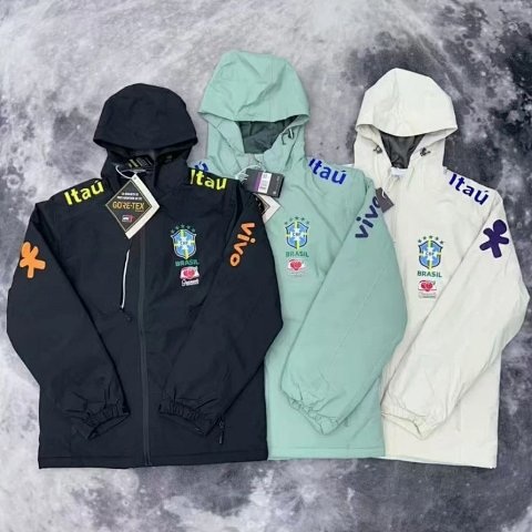 jump4-巴西足球冲锋衣棉服巴黎巴萨切尔西男女风衣加绒薄款