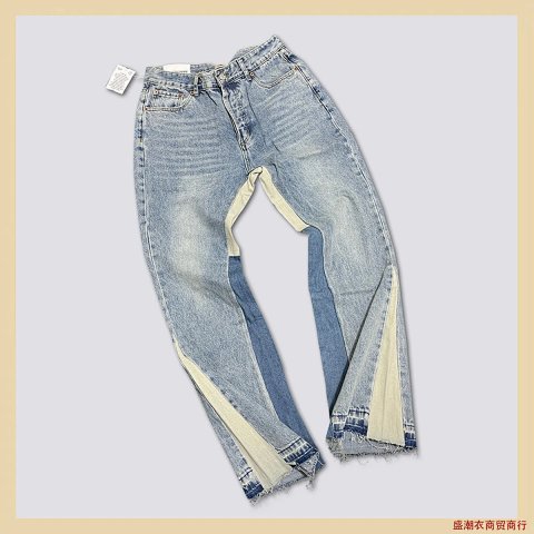 jump4-GALLERY DEPT.牛仔喇叭裤洗水做旧拼接牛仔裤-
